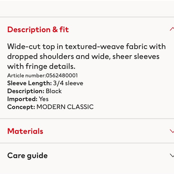 Women’s H&M Black Wide-cut‎ Top Sheer Fringe Sleeves Size 4 - Picture 11 of 11